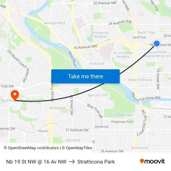 Nb 19 St NW @ 16 Av NW to Strathcona Park map