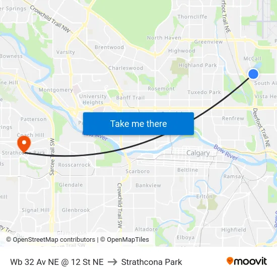 Wb 32 Av NE @ 12 St NE to Strathcona Park map