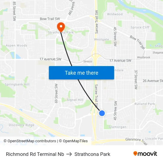 Richmond Rd Terminal Nb to Strathcona Park map