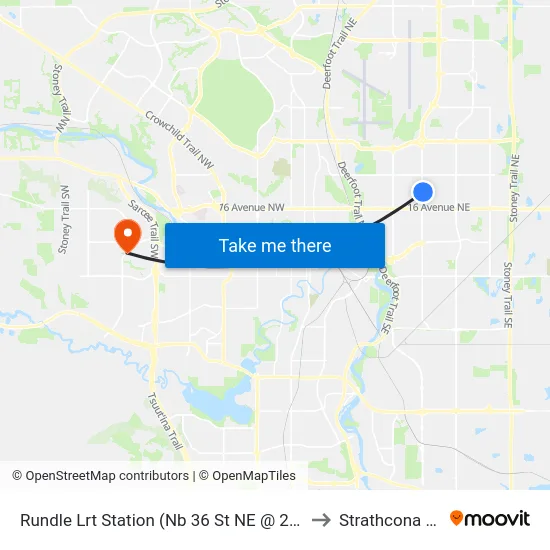 Rundle Lrt Station (Nb 36 St NE @ 25 Av Ne) to Strathcona Park map