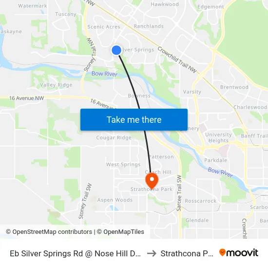 Eb Silver Springs Rd @ Nose Hill Dr NW to Strathcona Park map