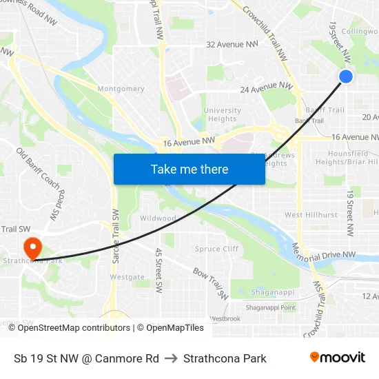 Sb 19 St NW @ Canmore Rd to Strathcona Park map