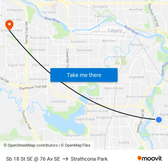 Sb 18 St SE @ 76 Av SE to Strathcona Park map