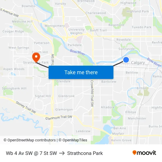 Wb 4 Av SW @ 7 St SW to Strathcona Park map