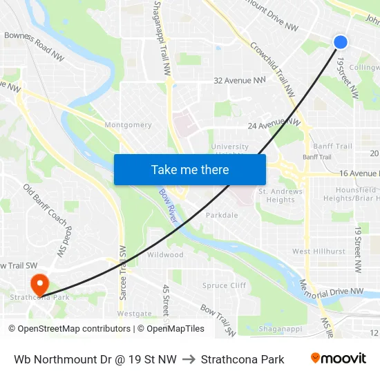 Wb Northmount Dr @ 19 St NW to Strathcona Park map