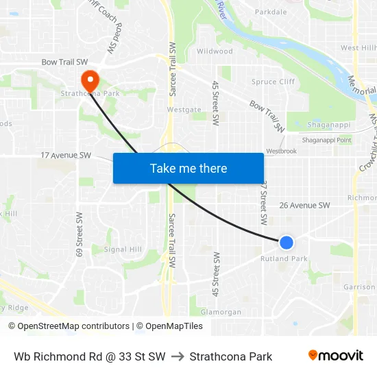 Wb Richmond Rd @ 33 St SW to Strathcona Park map