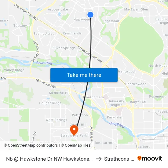 Nb @ Hawkstone Dr NW Hawkstone Terminal to Strathcona Park map
