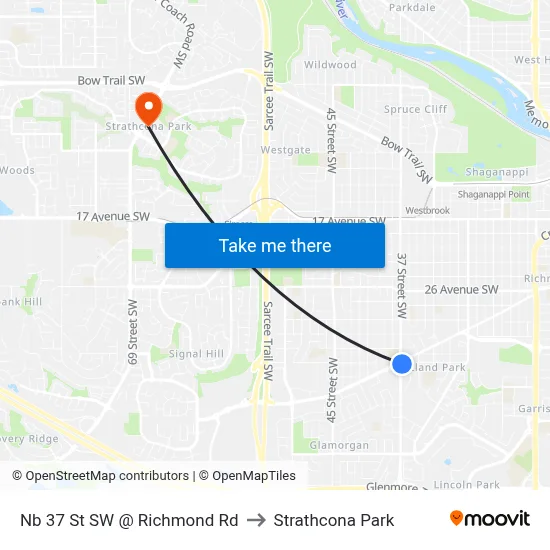 Nb 37 St SW @ Richmond Rd to Strathcona Park map
