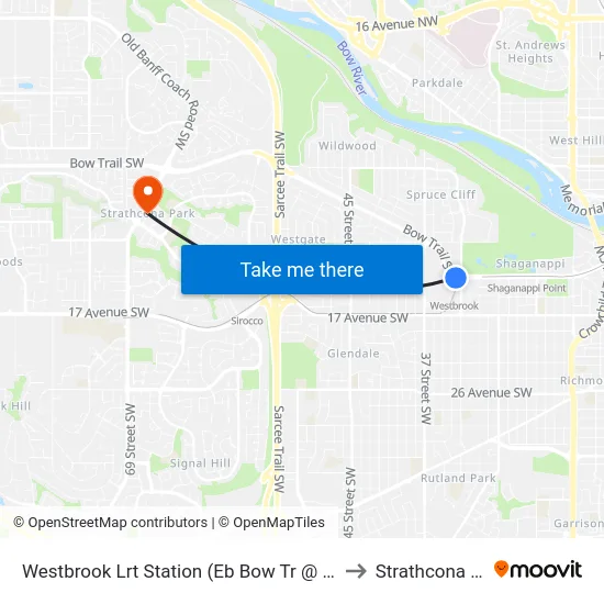 Westbrook Lrt Station (Eb Bow Tr @ 33 St Sw) to Strathcona Park map