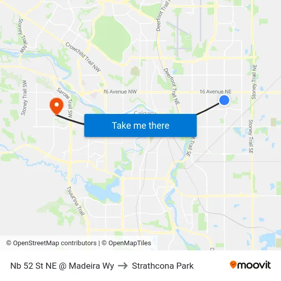 Nb 52 St NE @ Madeira Wy to Strathcona Park map