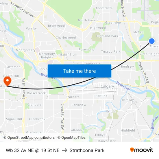 Wb 32 Av NE @ 19 St NE to Strathcona Park map