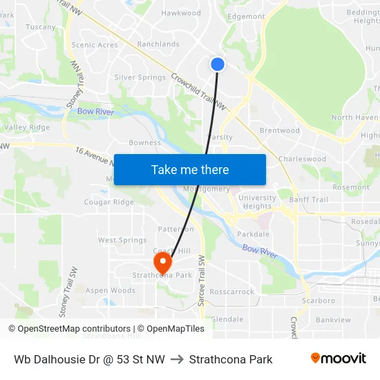 Wb Dalhousie Dr @ 53 St NW to Strathcona Park map