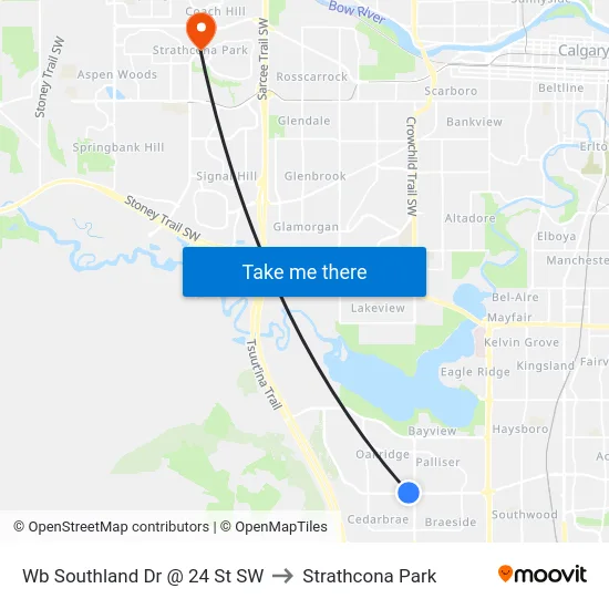 Wb Southland Dr @ 24 St SW to Strathcona Park map