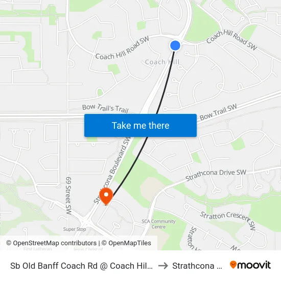 Sb  Old Banff Coach Rd @ Coach Hill Rd SW to Strathcona Park map
