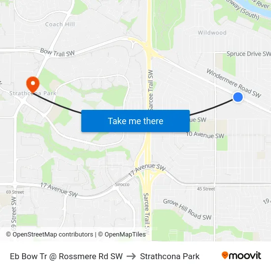 Eb Bow Tr @ Rossmere Rd SW to Strathcona Park map