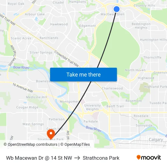 Wb Macewan Dr @ 14 St NW to Strathcona Park map