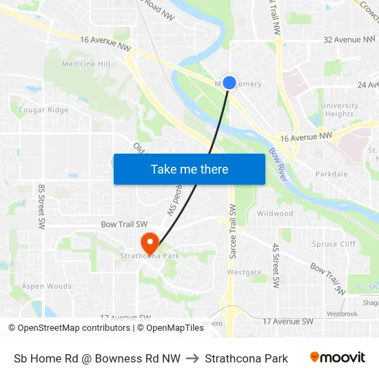Sb Home Rd @ Bowness Rd NW to Strathcona Park map