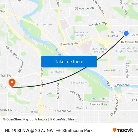 Nb 19 St NW @ 20 Av NW to Strathcona Park map