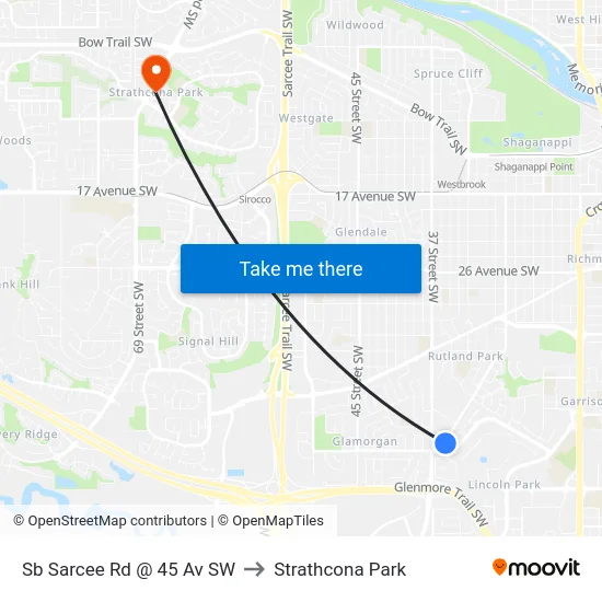 Sb Sarcee Rd @ 45 Av SW to Strathcona Park map