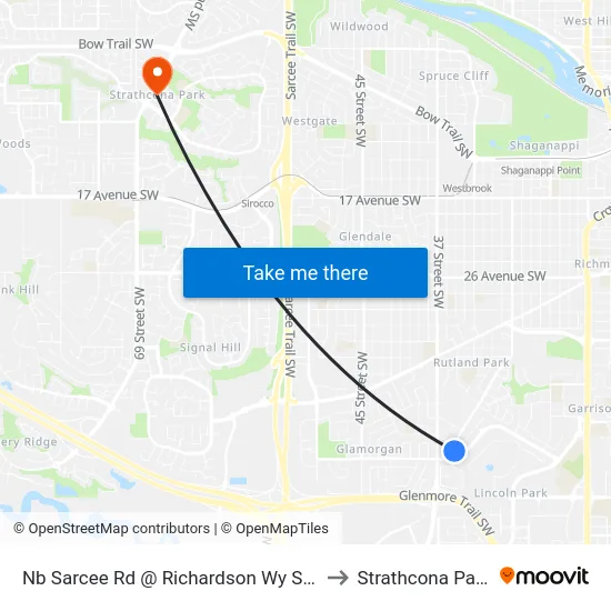 Nb Sarcee Rd @ Richardson Wy SW to Strathcona Park map
