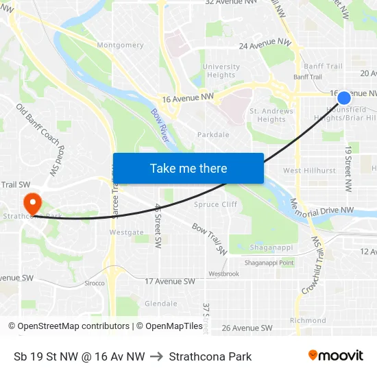 Sb 19 St NW @ 16 Av NW to Strathcona Park map