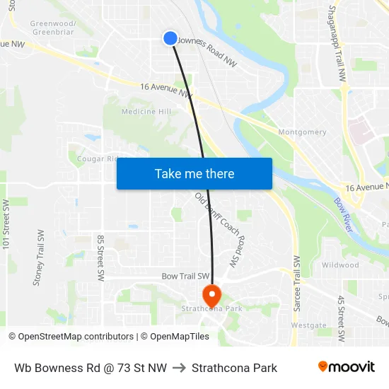 Wb Bowness Rd @ 73 St NW to Strathcona Park map