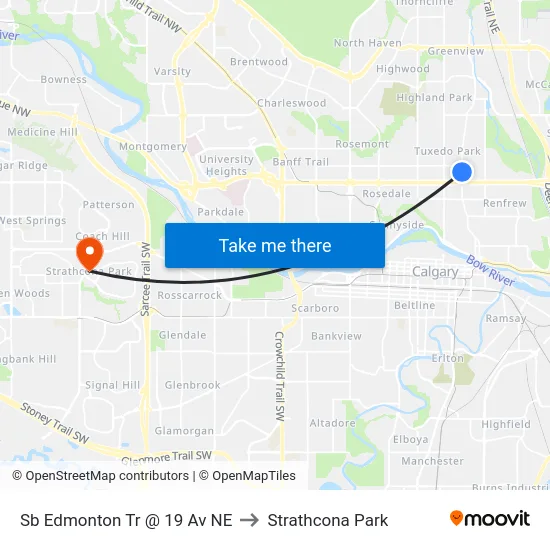 Sb Edmonton Tr @ 19 Av NE to Strathcona Park map