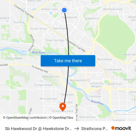 Sb Hawkwood Dr @ Hawkstone Dr NW to Strathcona Park map