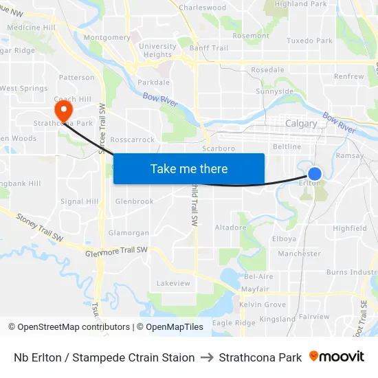 Nb Erlton / Stampede Ctrain Staion to Strathcona Park map