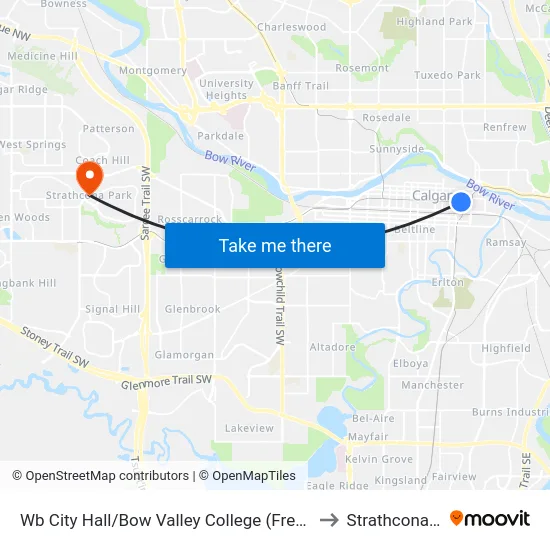 Wb City Hall/Bow Valley College (Free Fare Zone) to Strathcona Park map