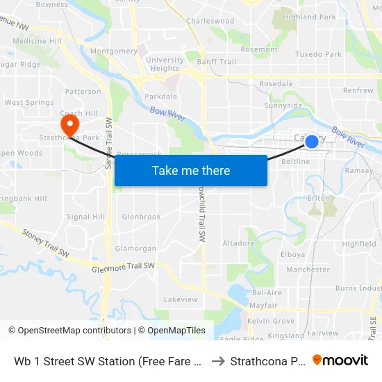 Wb 1 Street SW Station (Free Fare Zone) to Strathcona Park map