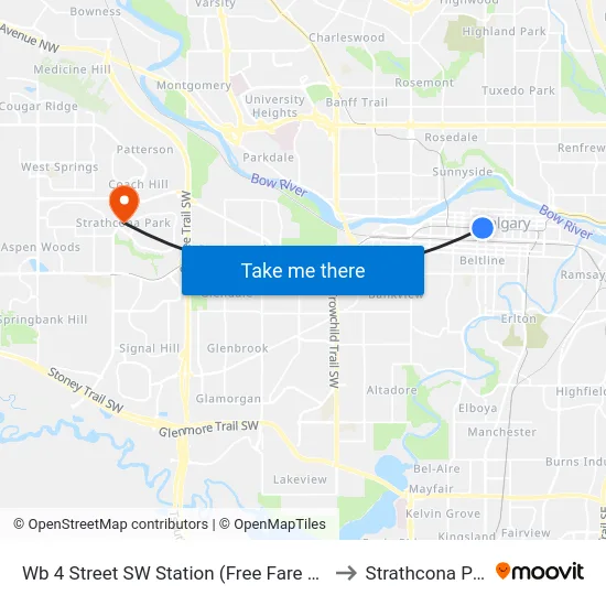 Wb 4 Street SW Station (Free Fare Zone) to Strathcona Park map