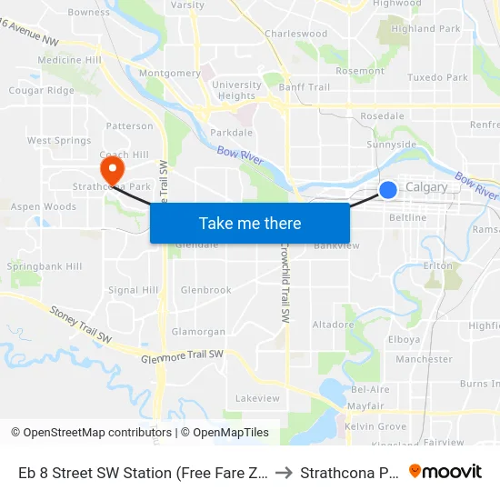 Eb 8 Street SW Station (Free Fare Zone) to Strathcona Park map