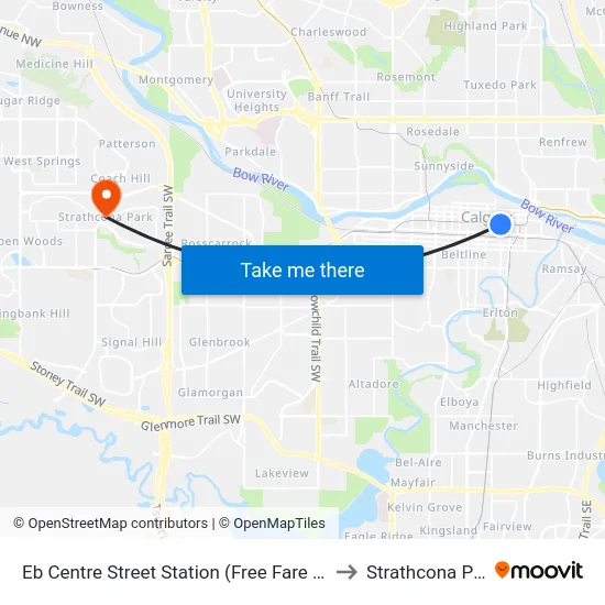 Eb Centre Street Station (Free Fare Zone) to Strathcona Park map
