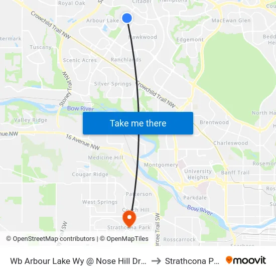 Wb Arbour Lake Wy @ Nose Hill Dr NW to Strathcona Park map