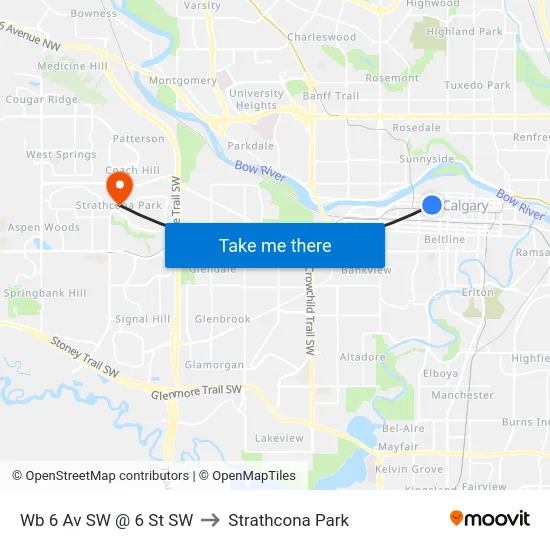 Wb 6 Av SW @ 6 St SW to Strathcona Park map