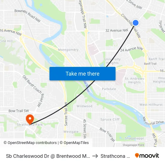 Sb Charleswood Dr @ Brentwood Mall NW to Strathcona Park map
