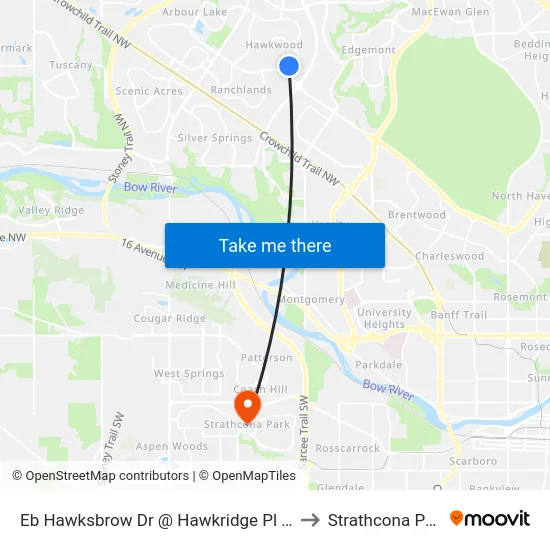 Eb Hawksbrow Dr @ Hawkridge Pl NW to Strathcona Park map