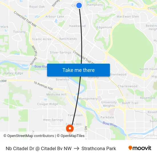Nb Citadel Dr @ Citadel Bv NW to Strathcona Park map