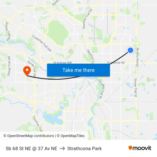 Sb 68 St NE @ 37 Av NE to Strathcona Park map