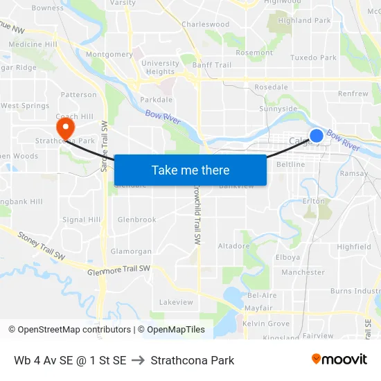 Wb 4 Av SE @ 1 St SE to Strathcona Park map
