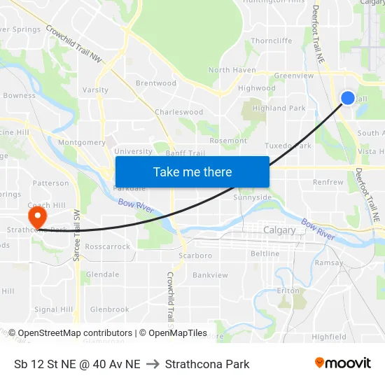 Sb 12 St NE @ 40 Av NE to Strathcona Park map