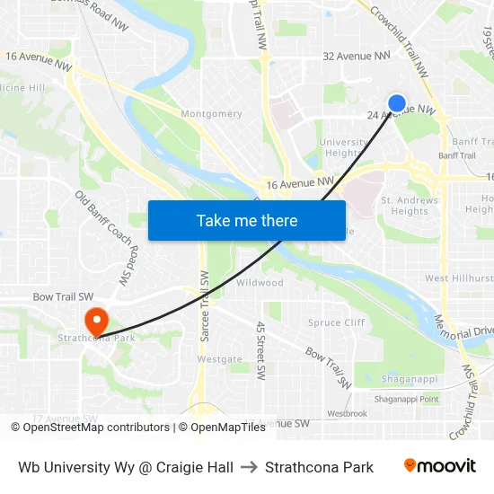 Wb University Wy @ Craigie Hall to Strathcona Park map
