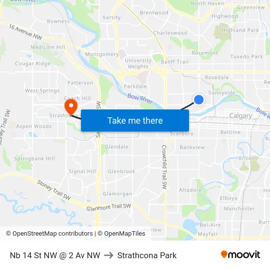Nb 14 St NW @ 2 Av NW to Strathcona Park map
