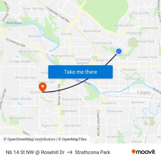 Nb 14 St NW @ Rosehill Dr to Strathcona Park map
