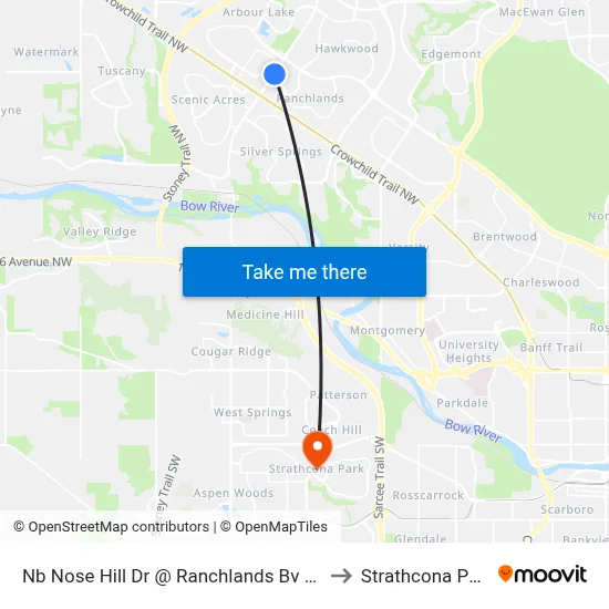 Nb Nose Hill Dr @ Ranchlands Bv NW to Strathcona Park map