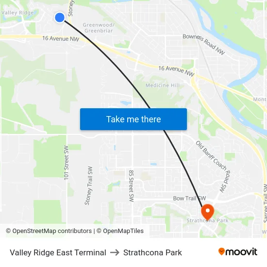 Valley Ridge East Terminal to Strathcona Park map
