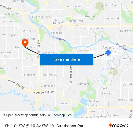 Sb 1 St SW @ 10 Av SW to Strathcona Park map