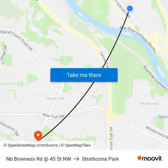 Nb Bowness Rd @ 45 St NW to Strathcona Park map
