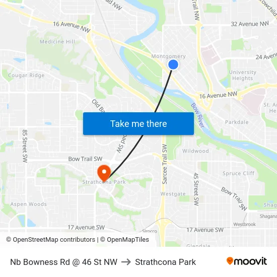 Nb Bowness Rd @ 46 St NW to Strathcona Park map
